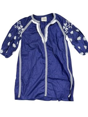 DOUUOD Navy Embroidered Boho Tunic Dress - Navy & White girls 6